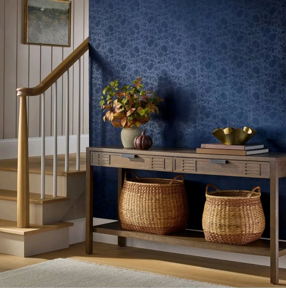 Threshold - Floral Striped Navy Wallpaper